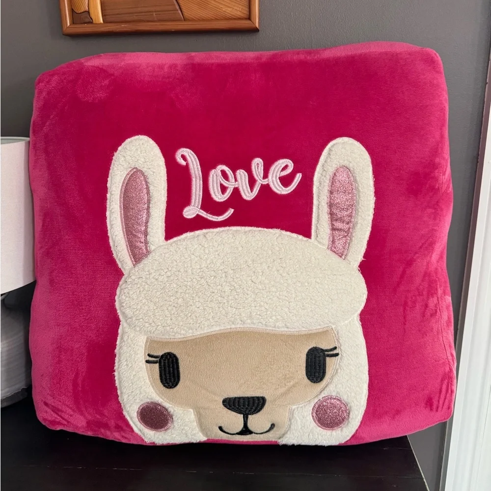 American Kids Love plushies floor pillow 2ft x 2ft hot pink and white
